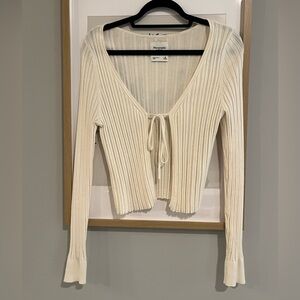 Abercrombie & Fitch Cream Tie-Front Ribbed Cardigan